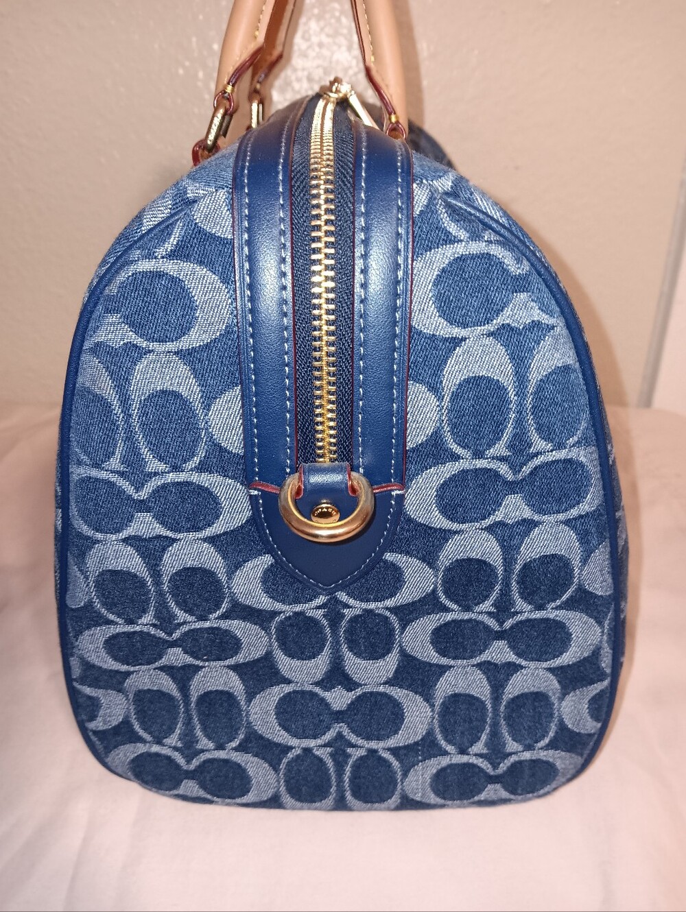 Coach Large Denim Rowan With Coach Poppy Small Wristlet With Gold Leather Trim - Picture 9 of 16